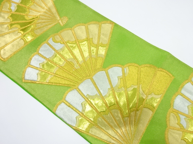 アンティーク　檜扇に雲取り模様織り出し袋帯(着用可)